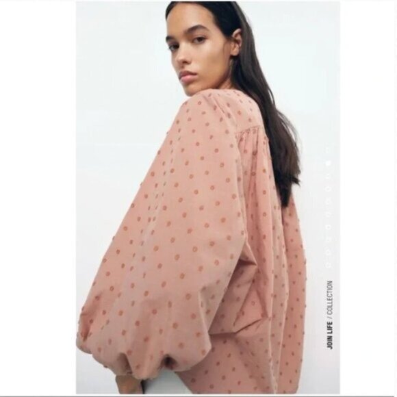 Zara Swiss Dot Voluminous Sleeve Blouse | Romantic Sheer Top | SizeLarge - Picture 3 of 16